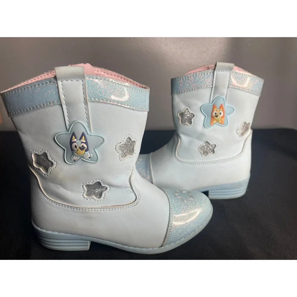 Ground Up Bluey Bingo Light Blue Glitter Star Western Cowboy Boots Girls Size 10